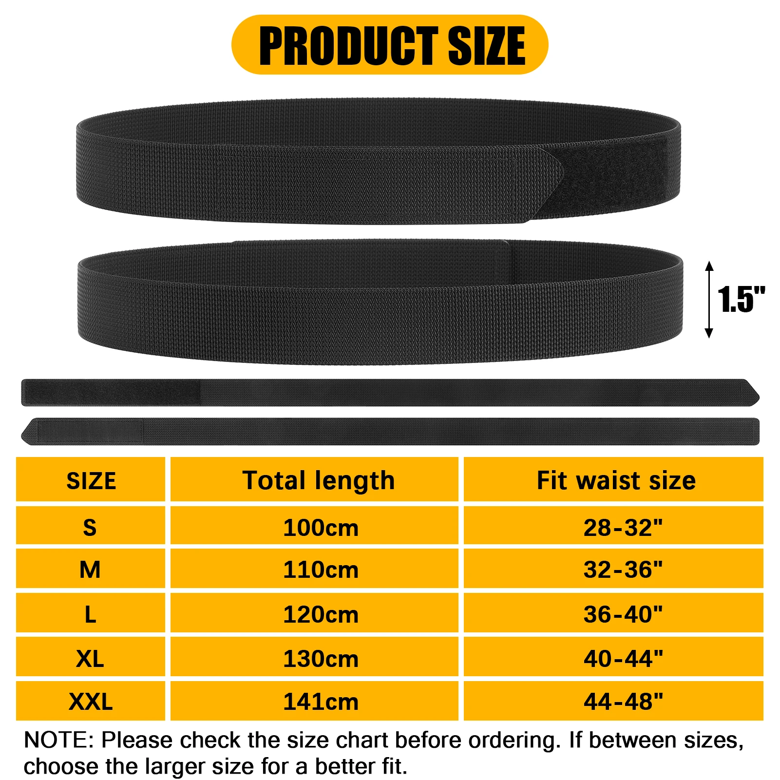 KRYDEX Tactical 1.5'' Buckleless Duty Belt, No-Scratch Nylon Adjustable Belt, Hook and Loop Closure for Work Travel Mechanic