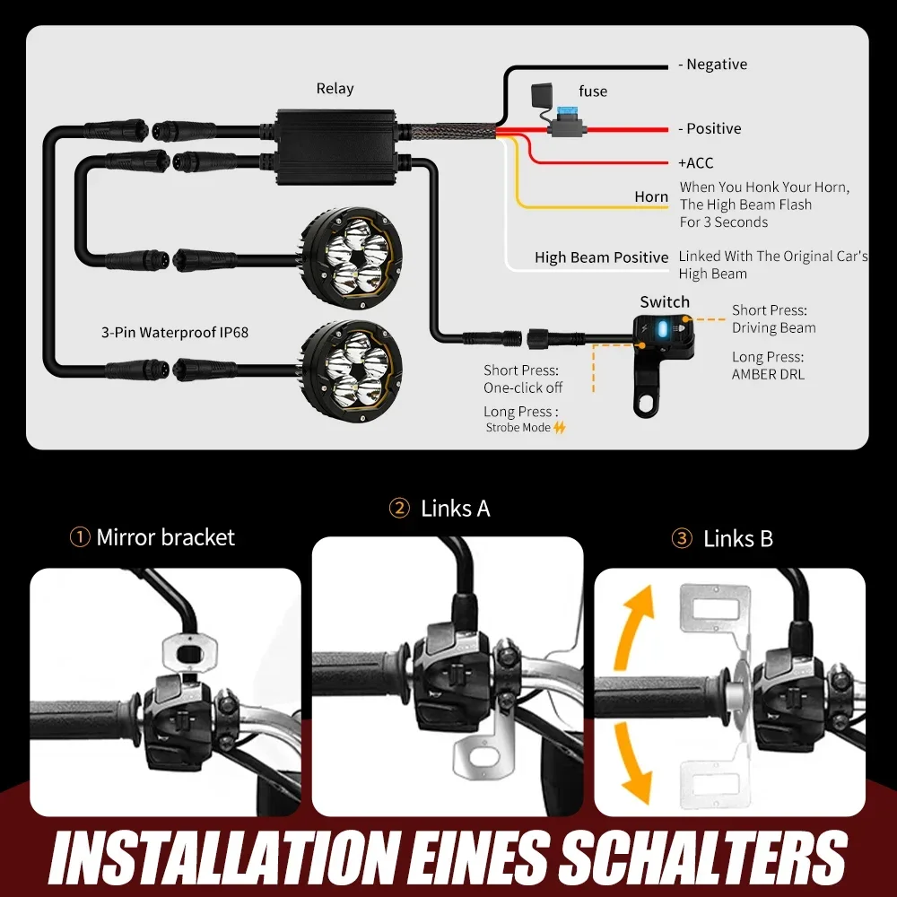 HAOLIDE 4inch Led Motorcycle Work Lights Amber DRL Driving Light with Switch Wireset for Motorbike  R1250GS R1300G off-road use