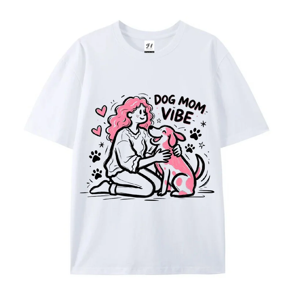 Cute Dog Mom Vibe T Shirt Funny Doodle Graphic Tees Vintage Loose Fit Cotton Short Sleeve Summer Tops Gift for Pet Lovers