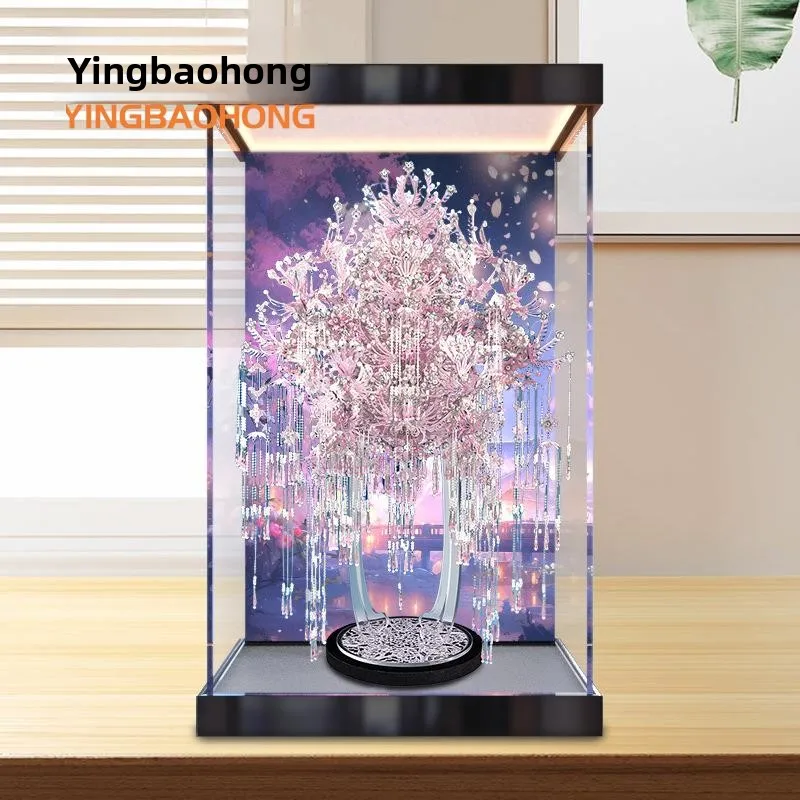 High Definition Acrylic Storage Box Suitable for Pink Crown Assembly Model Pinkish Gray Feathers Ornament Storage Organizer
