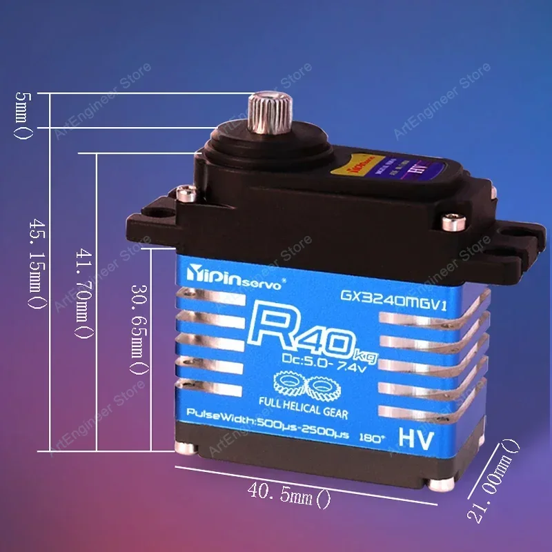 Servo étanche à couple élevé de 40 kg, engrenages hélicoïdaux en acier, protection IP68 pour camions et robots de compétition 1/8 1/10 RC