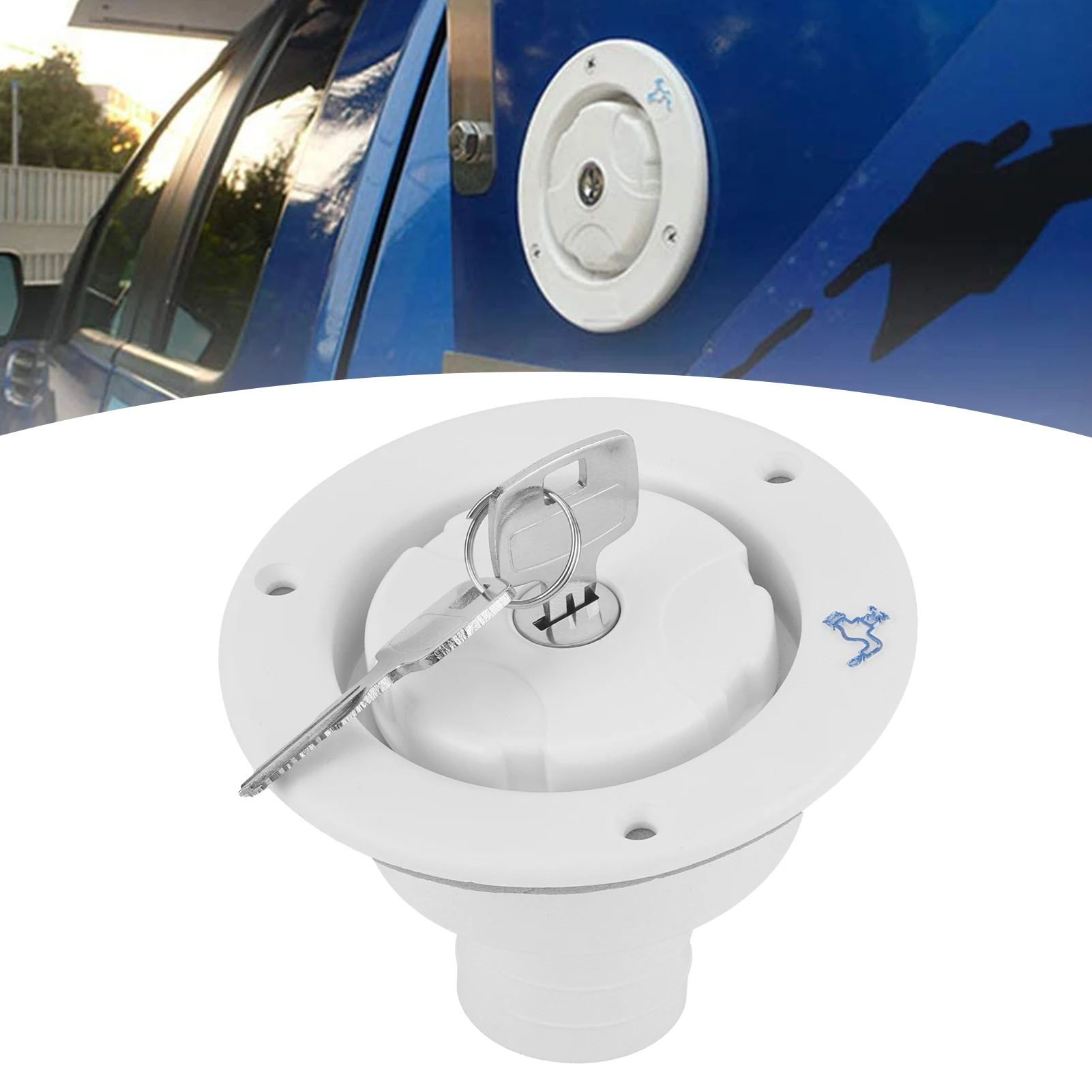 

Гравитационный впускной отверстие для пресной воды, герметичный колпачок для заливки люка с 2 ключами, белый для дома на колесах, караванов