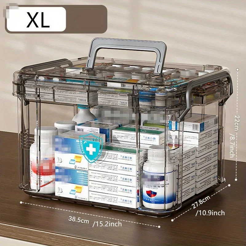 Transparent Waterproof Medicine & First Aid Storage Box - Double-Layer PP Plastic Medication with Rectangular Lid, Emergency Sup