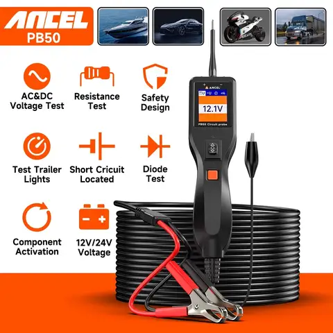 ANCEL PB50 12/24V 자동차 전기 회로 테스터 프로브 펜 테스터 저항 테스터 자동 배터리 용 전압 전원 프로브 키트