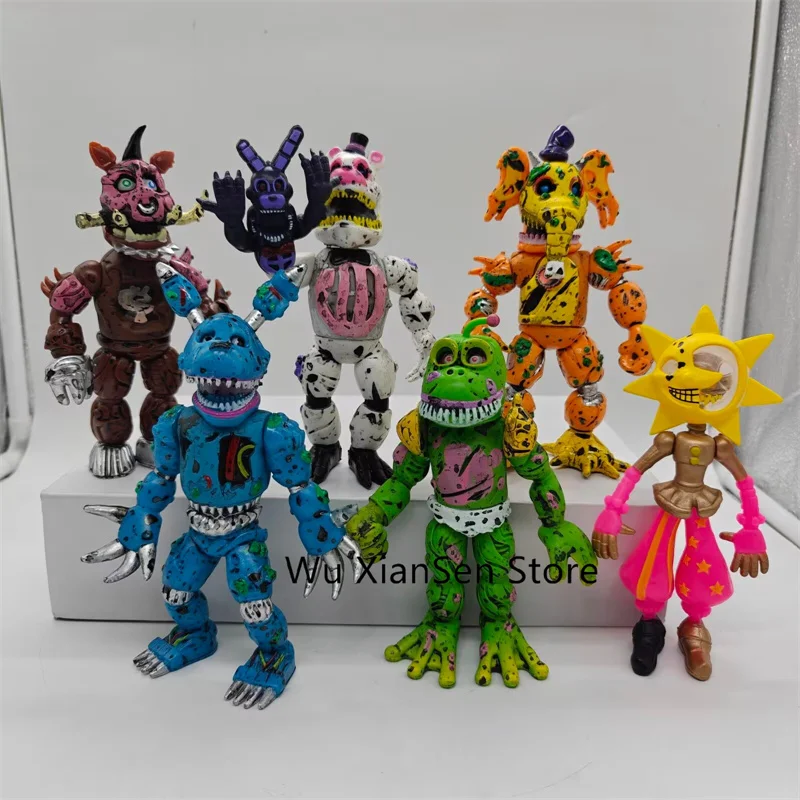 6Pcs/Set FNAF Figures Face Changing Nightmare Freddy Orville Elephant Sundrop Action Figure Happy Frog Movable Joint Model Toys