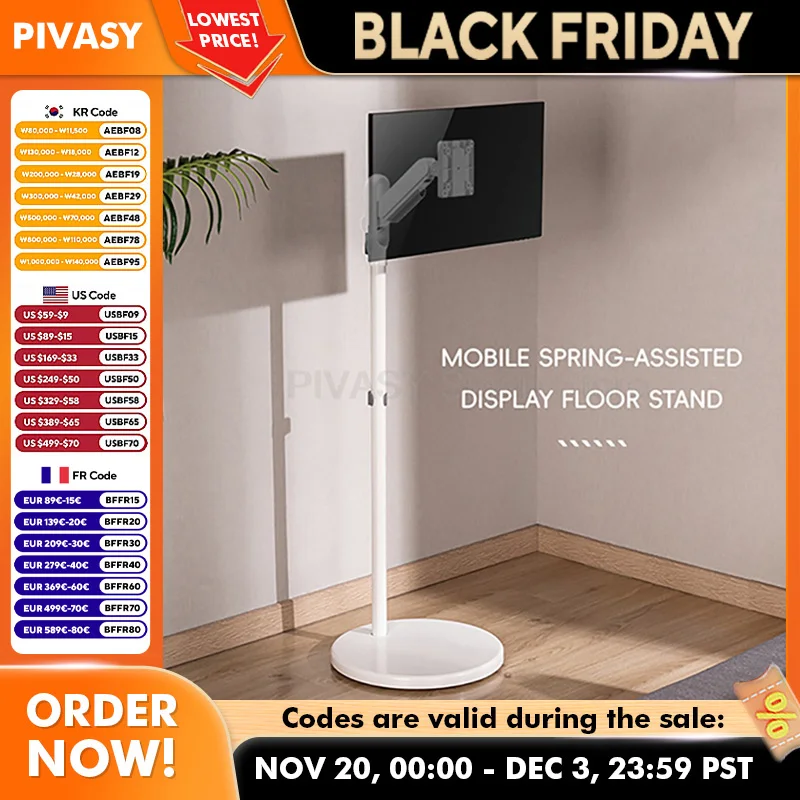 Carrello TV mobile con rotelle su schermo piatto a 5 ruote 360 °   Girevole regolabile con supporto per monitor da pavimento con supporto girevole e supporto portatile