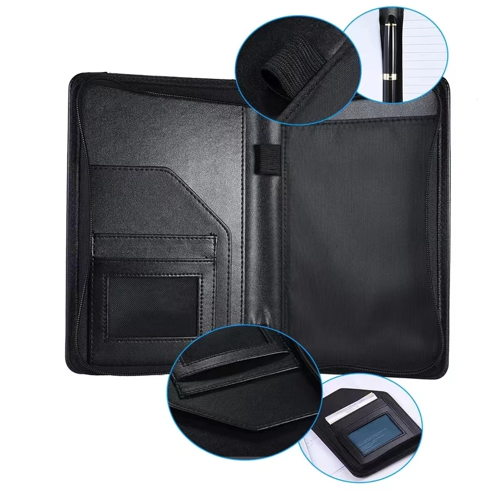 Portable Business Portfolio Padfolio Folder Document Case Organizer PU Leather with Business Card Holder Memo Note Pad