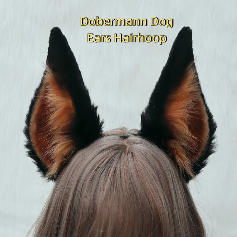 

Custom Handmade Work Beast Anime Dobermann Dog Ears Hairhoop Headwear for Game Party Halloween Christmas Cosplay Prop