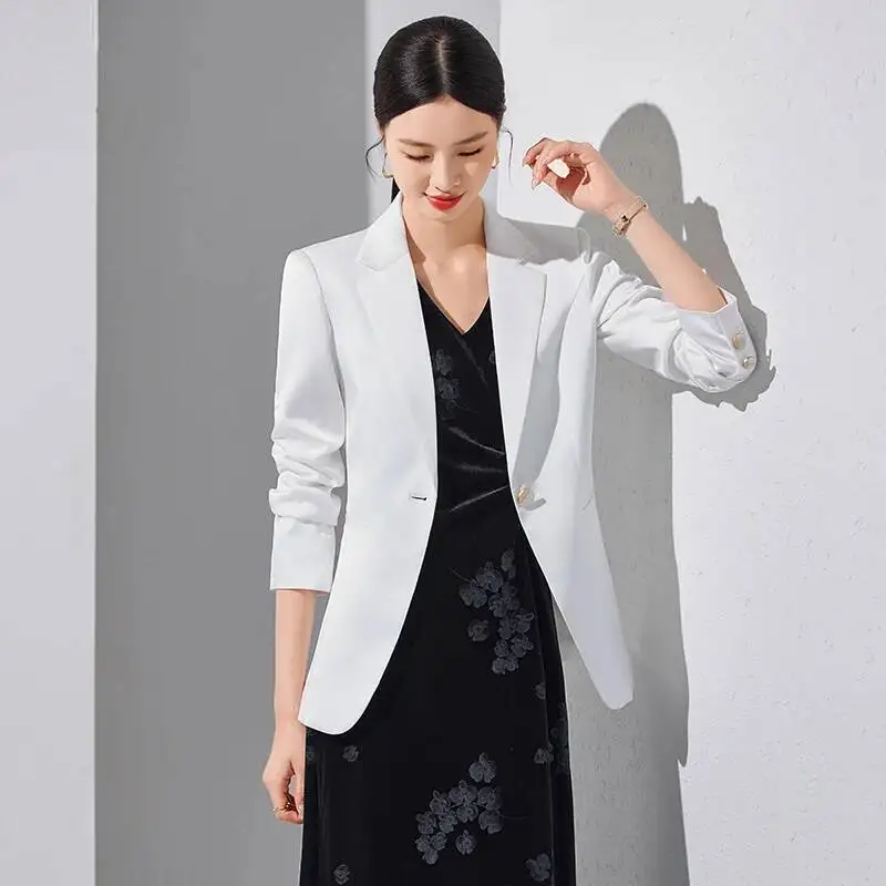 سترات رسمية بيضاء أنيقة معطف لأنماط موحدة كم طويل بلايز بليزر معطف نسائي ملابس مقابلة مهنية #1