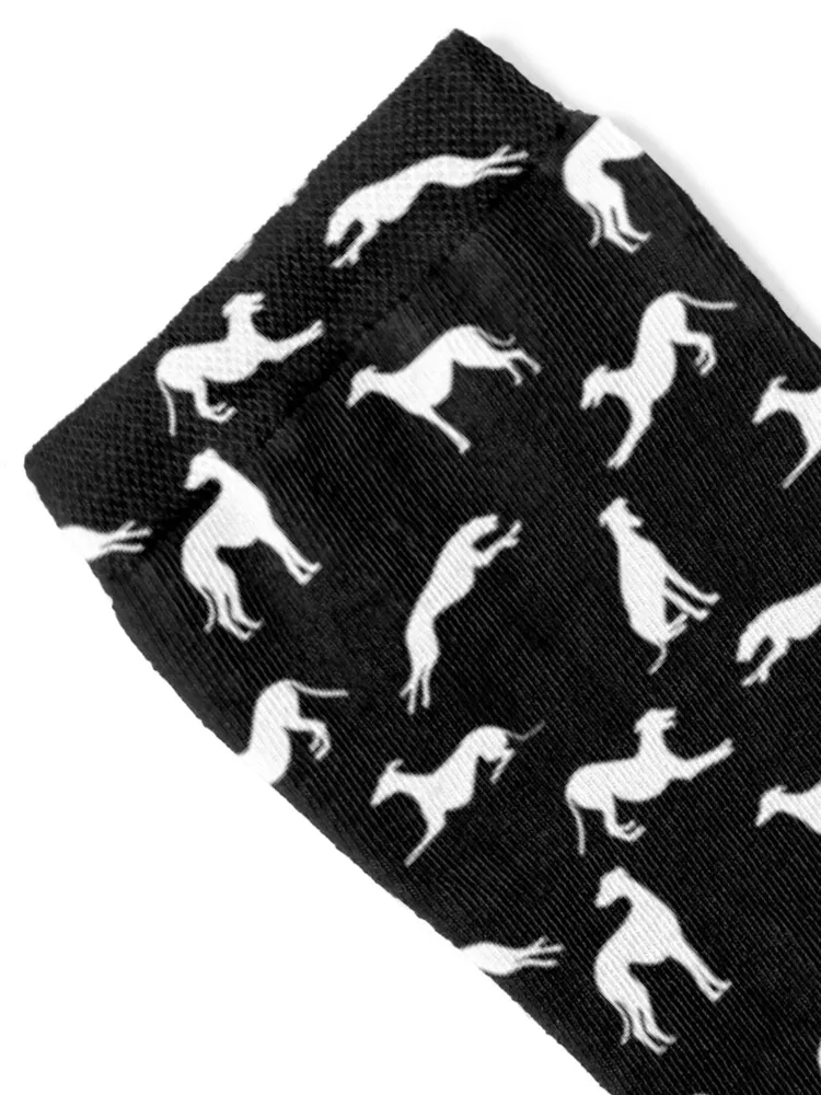 Greyt Greyhound Silhouettes - White on Black Socks funny sock set Socks Men's Women's