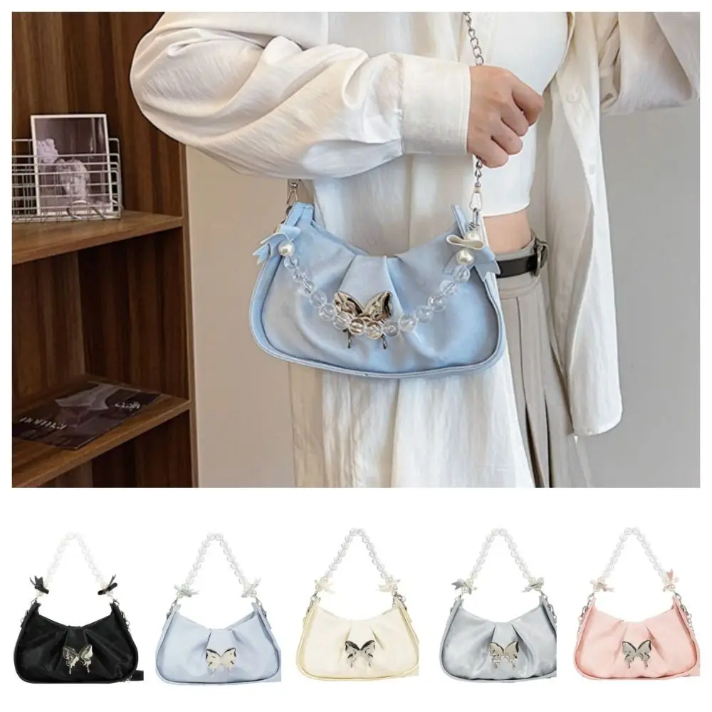 Solid Color Butterfly Crossbody Bag Large Capacity Korean Style Women Shoulder Bag Texture Portable Sweet Armpit Bag Work