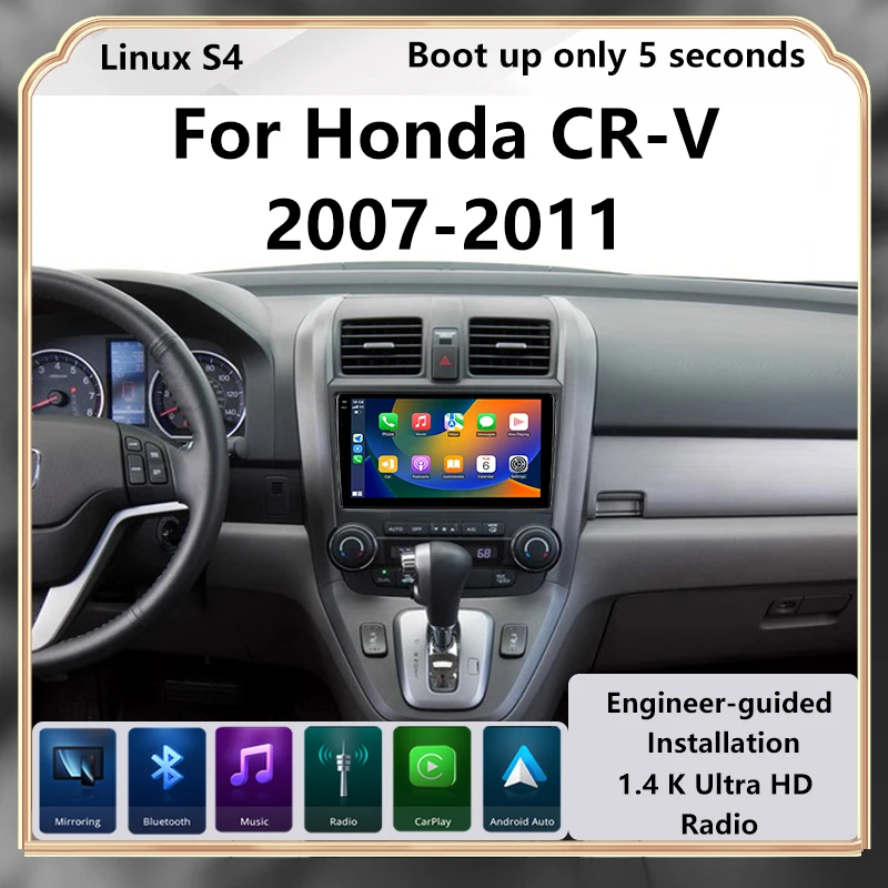 Radio Modify For Honda CR-V 2007-2011 Wireless Carplay Car Multimedia Player Upgrade Touch Screen Android Auto Car Play Linux