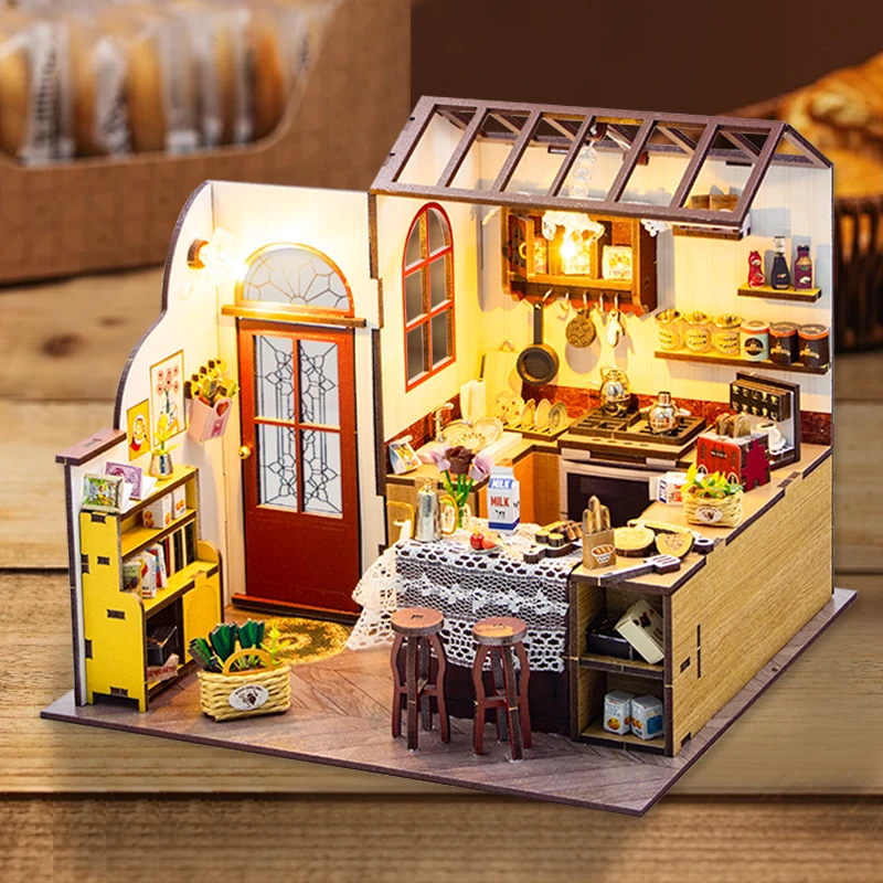 

Комплект кукольного дома, мини-сделай сам, кухонный коттедж, 3D головоломка ручной работы, сборка, строительная игрушка, украшение для дома, спальни с мебелью, кукольный домик
