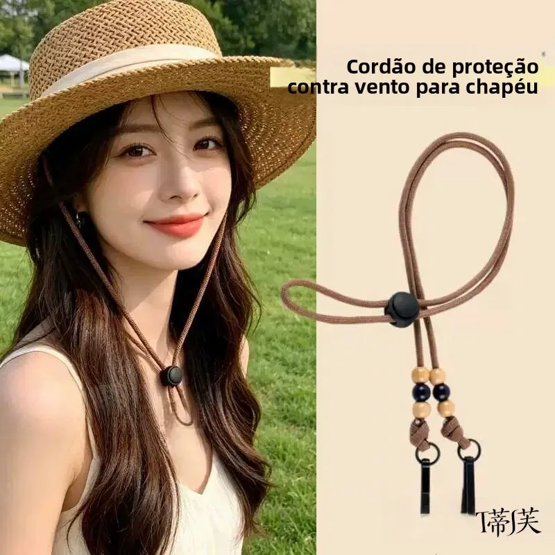 women's-straw-hat-drawstring-cord-windproof-fishing-cap-buckle-fixed-sun-protection-coffee-color-home-sewing-diy-accessories
