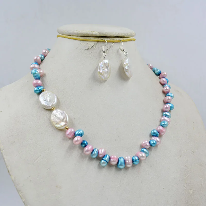 Natural freshwater aquaculture Baroque coreless pearl necklace/earring set. Very rare natural pearls 17”