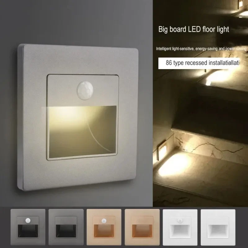 Smart Indoor Type Embed Foot Wall Lamp Led Stair Case Pir Motion Sensor Step Night Light for Home Hotel Aisle Staircase