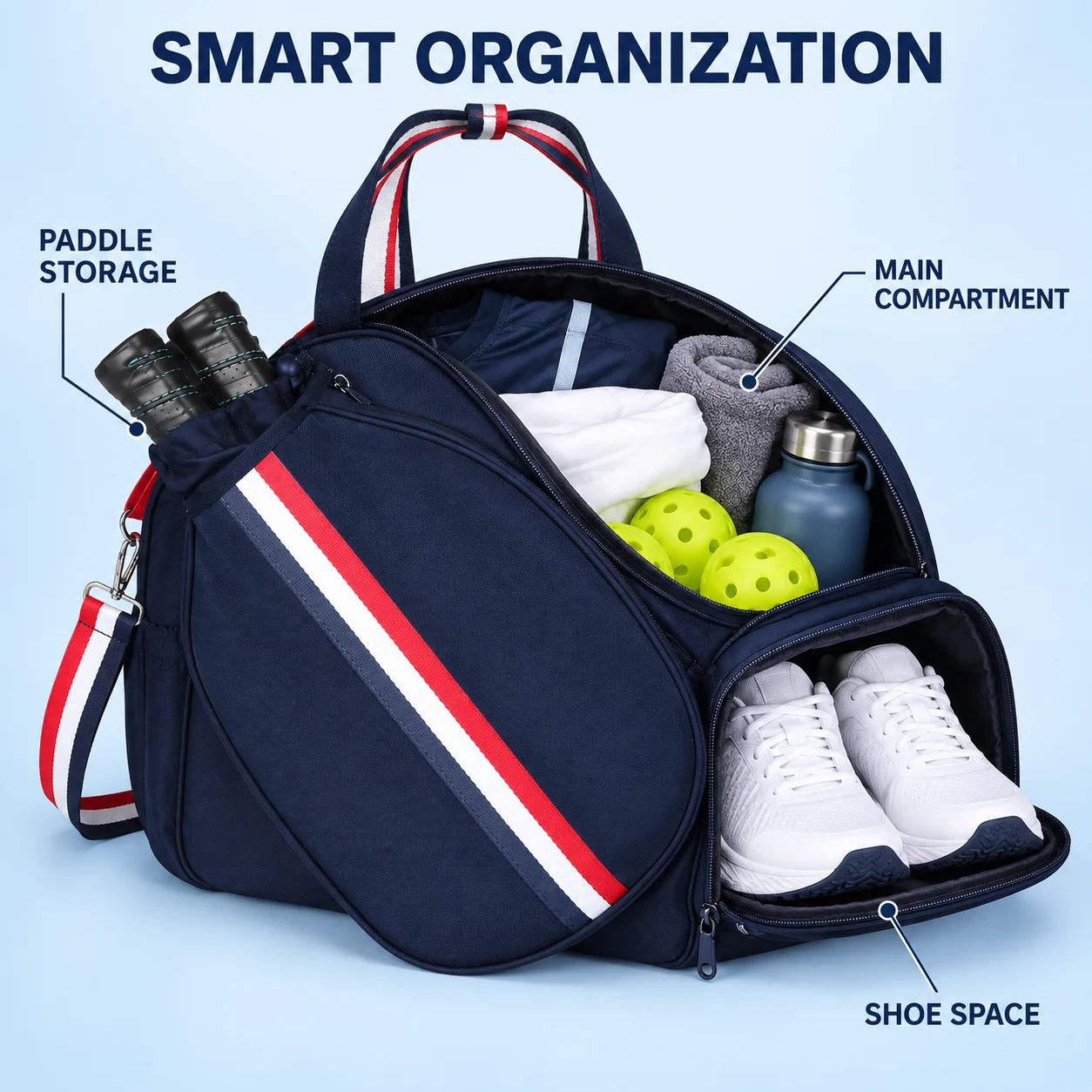 Women Pickleball Bag Large Paddle Tote with Shoe Compartment Stylish Shoulder Crossbody Sports Bag for Court Travel