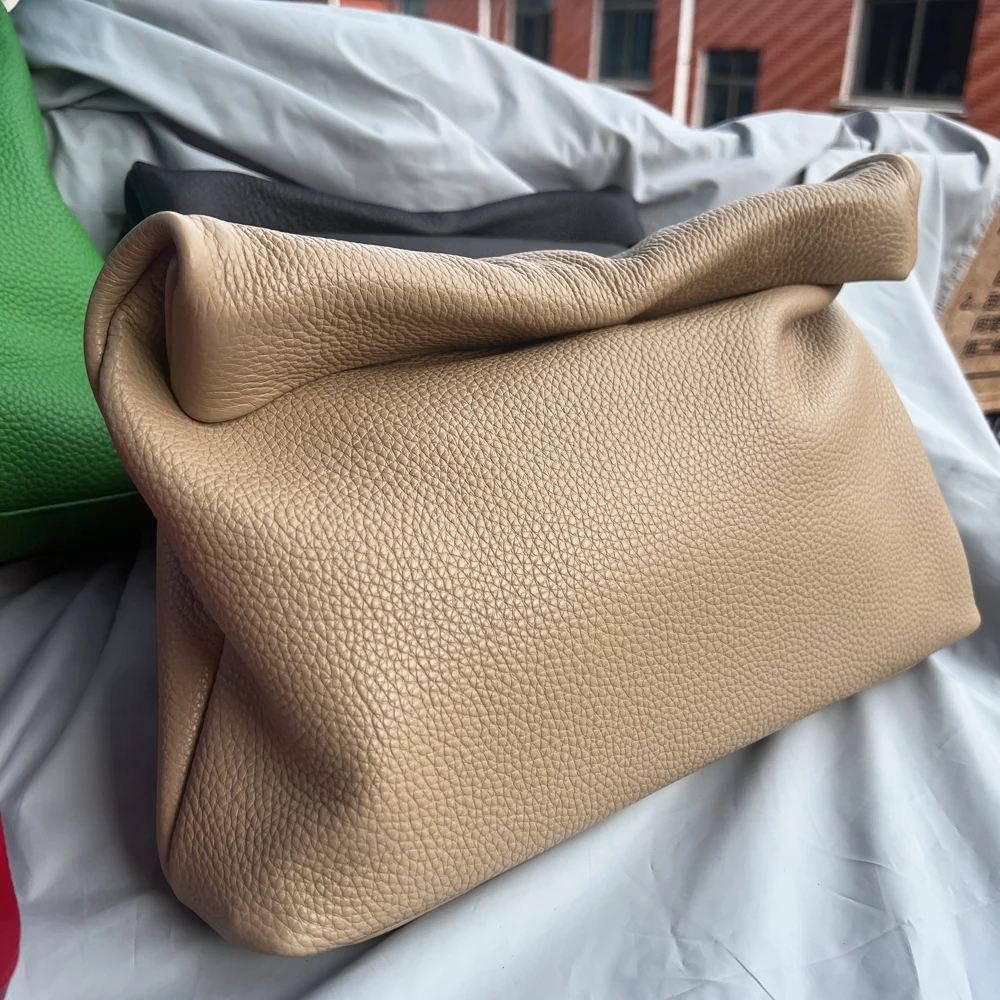 100% Echtes Leder Kuhhaut-Handtasche Hochwertige Leder-Damenhandtasche Faltbare Designer-Handtasche mit Einfachem Magnetgriff – Detail 2