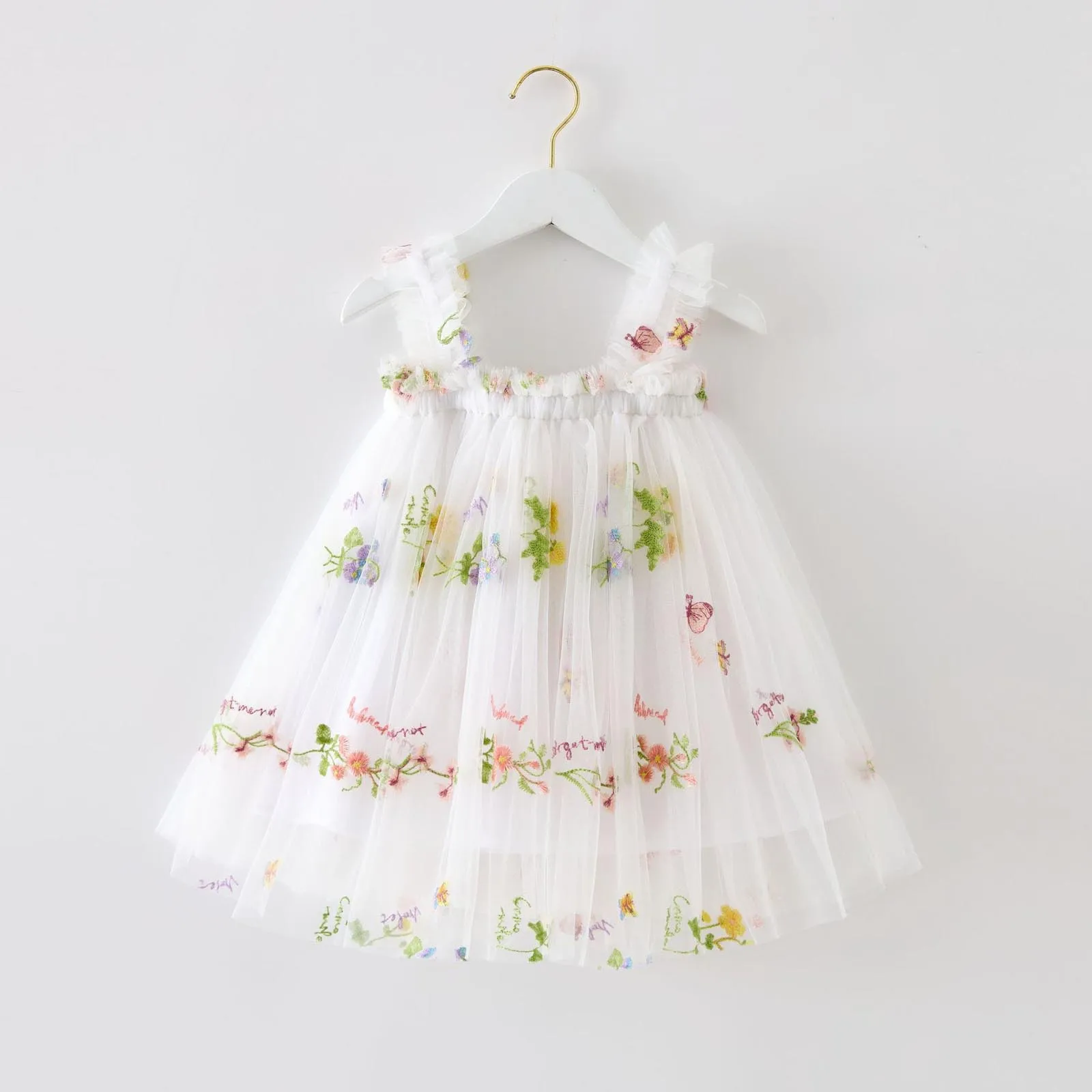 2024 New Baby Girl Clothes Multi Coloured Embroidered Floral Mesh Camisole Cute Baby Girl Dress Party Princess Fluffy Dresses