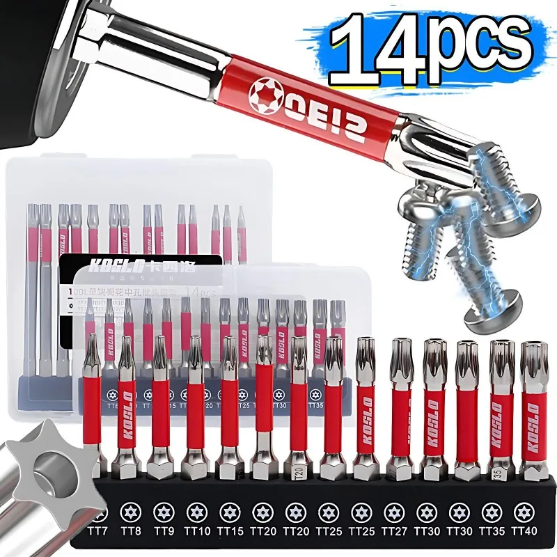 

14PCS/set Impact Torx Drill Bit Set Hex Head Shank Magnetic Screw Driver Screwdriver Bit Wrench S2 Electric Drill Tools TT7-TT40
