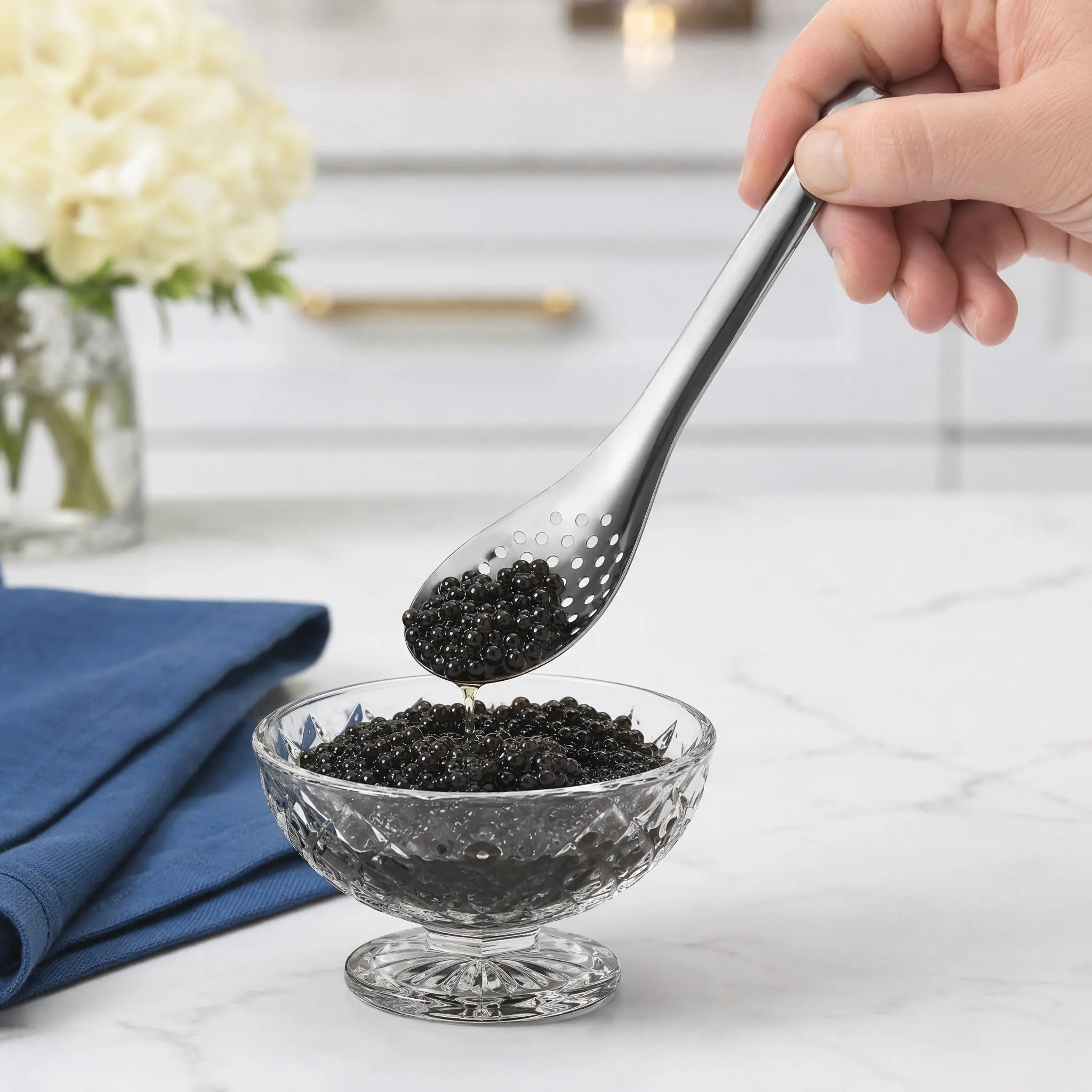 2Pcs Stainless Steel Colander Scoop High Density Mesh Slotted Spoon for Caviar Pasta Soup Grease Draining Cooking Serving