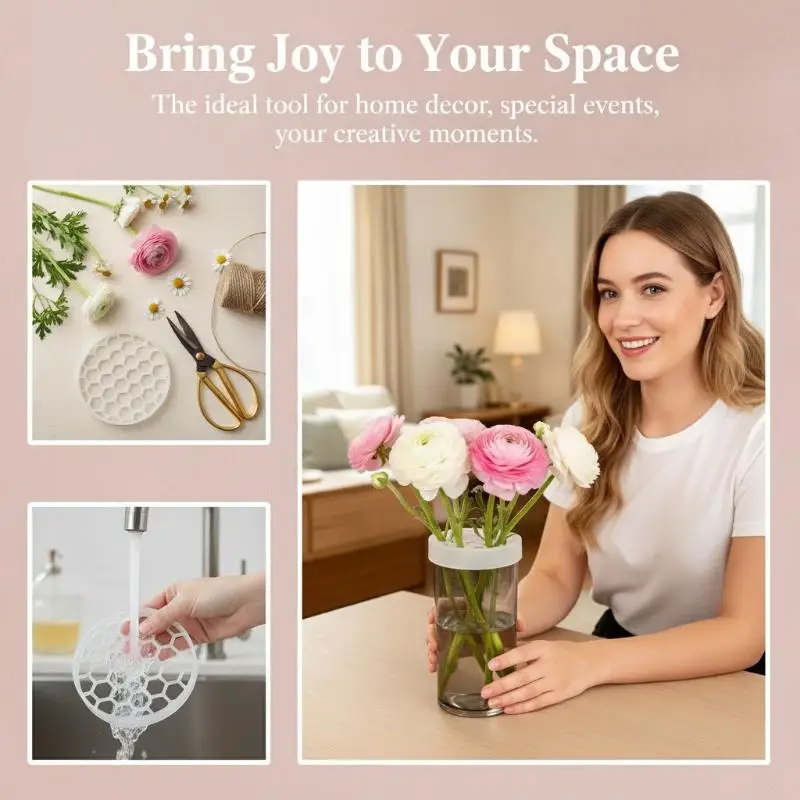 4Pcs Non-Slip Silicone Vase Grid Insert DIY Flower Arrangement Organizer for Home Office Wedding Decor Gift