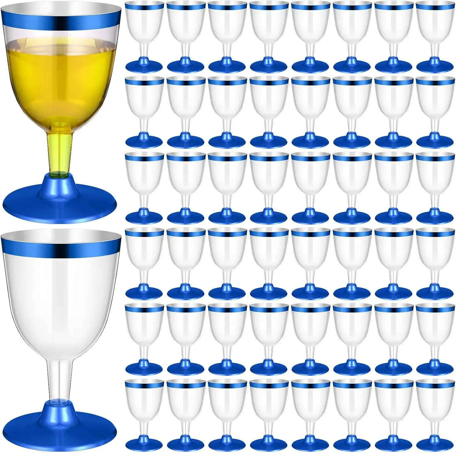 

100 Pcs Blue Rimmed Disposable Wine Cups 6 oz Champagne Flutes for Wedding Party