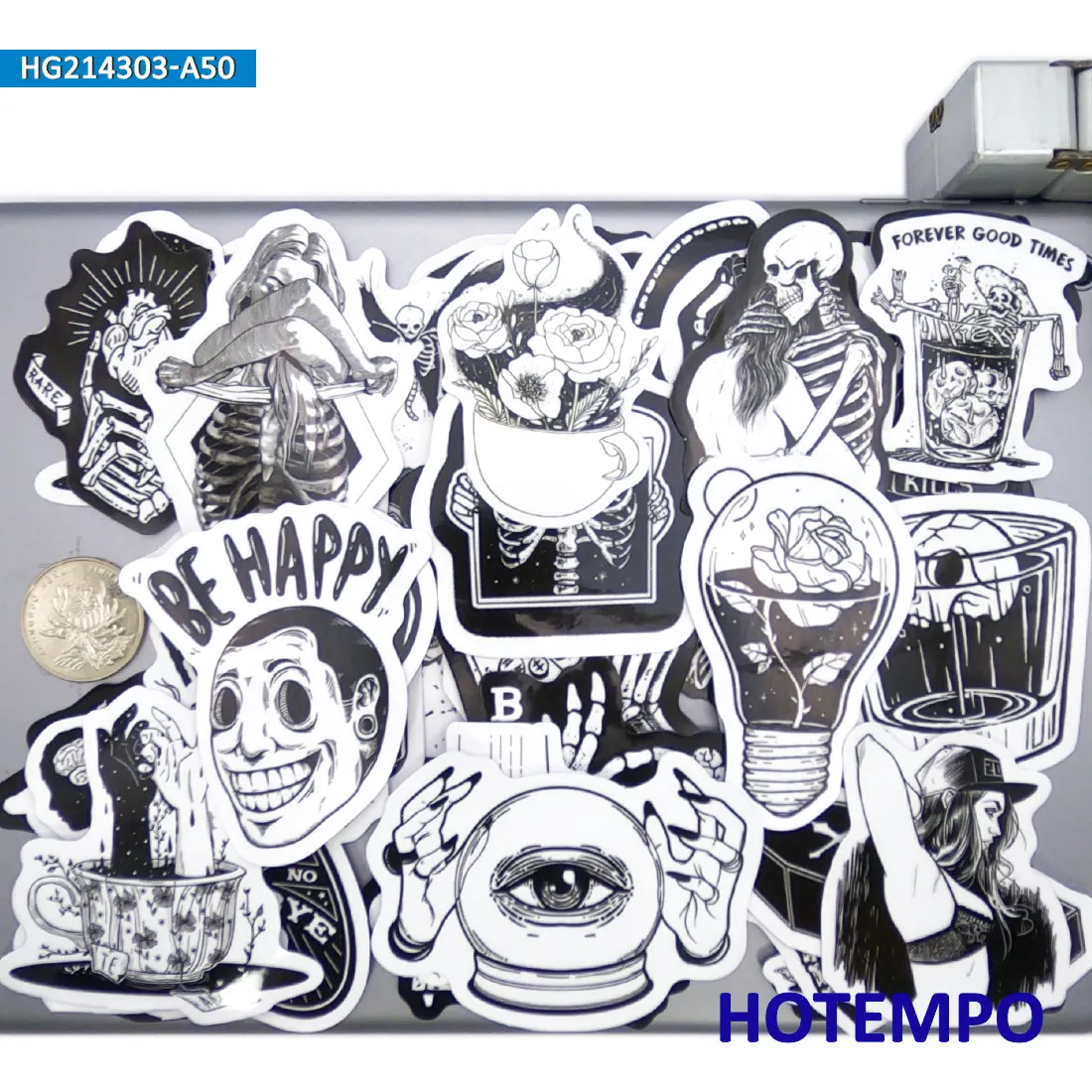 Gothic Art Stickers Set, Retro Skeleton Witch Monster, for Laptop Car Phone Motorcycle Luggage, Funny Sticker Pack, 20/30/50PCS