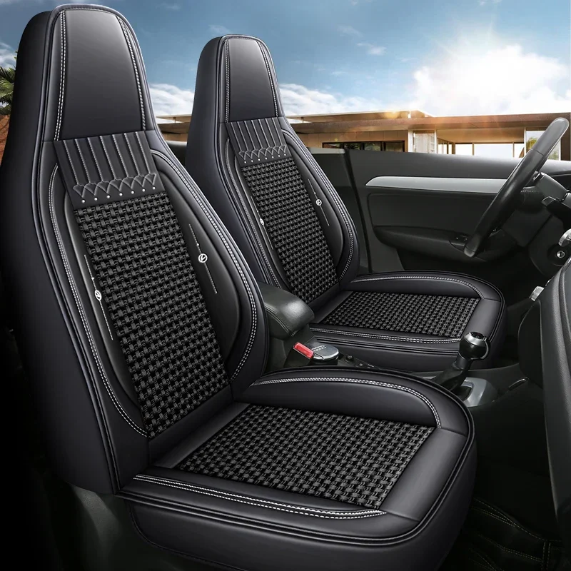 2Pcs Premium Ice Silk Front Seat Covers Full Wrap All-Season Easy-Care One-Piece Fits Most EV Integrated Front Seats
