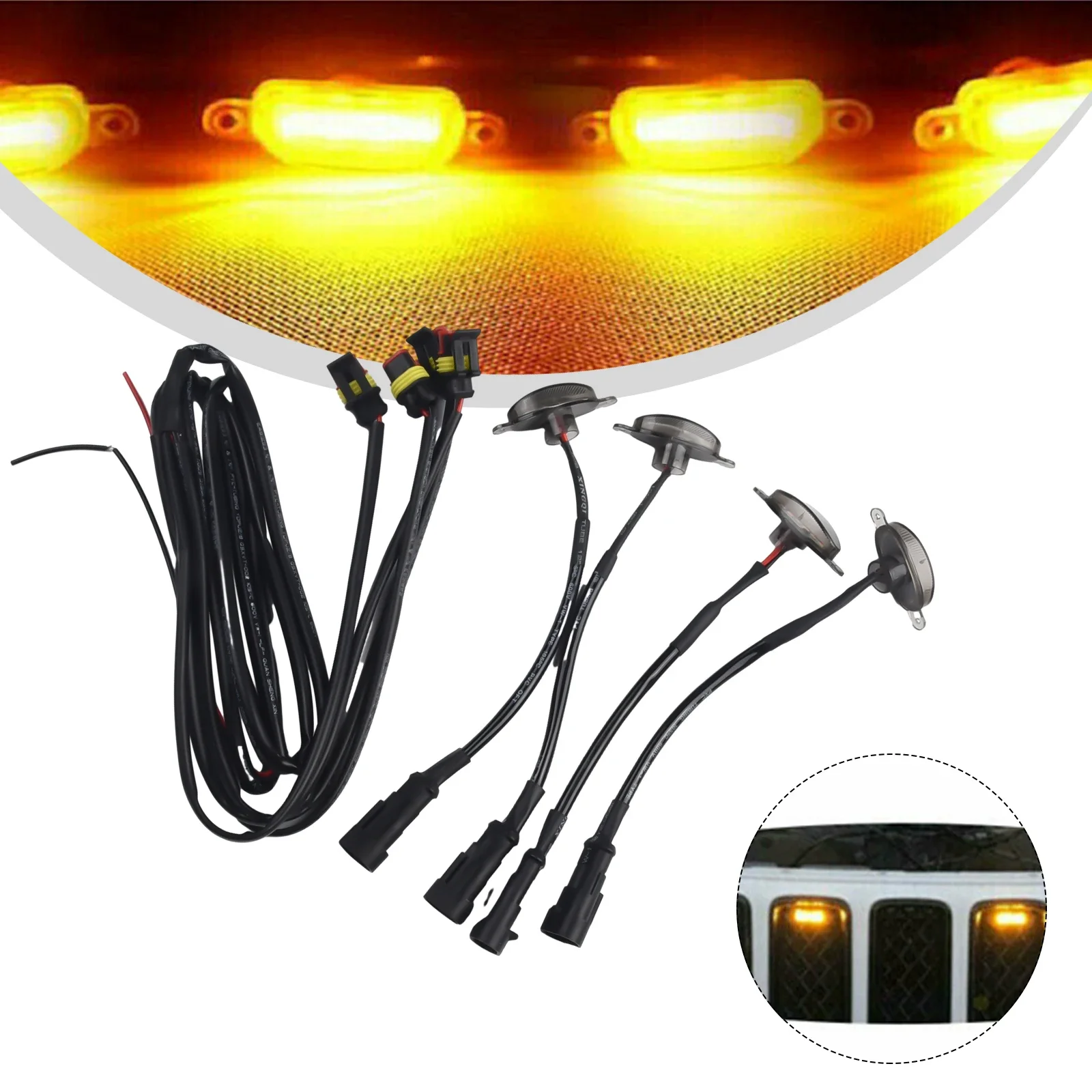 4pcs For Jeep Front Grille LED Light Amber LED Running Lights Raptor Style Grill Car Lamps For Grand-Cherokee 2003-21