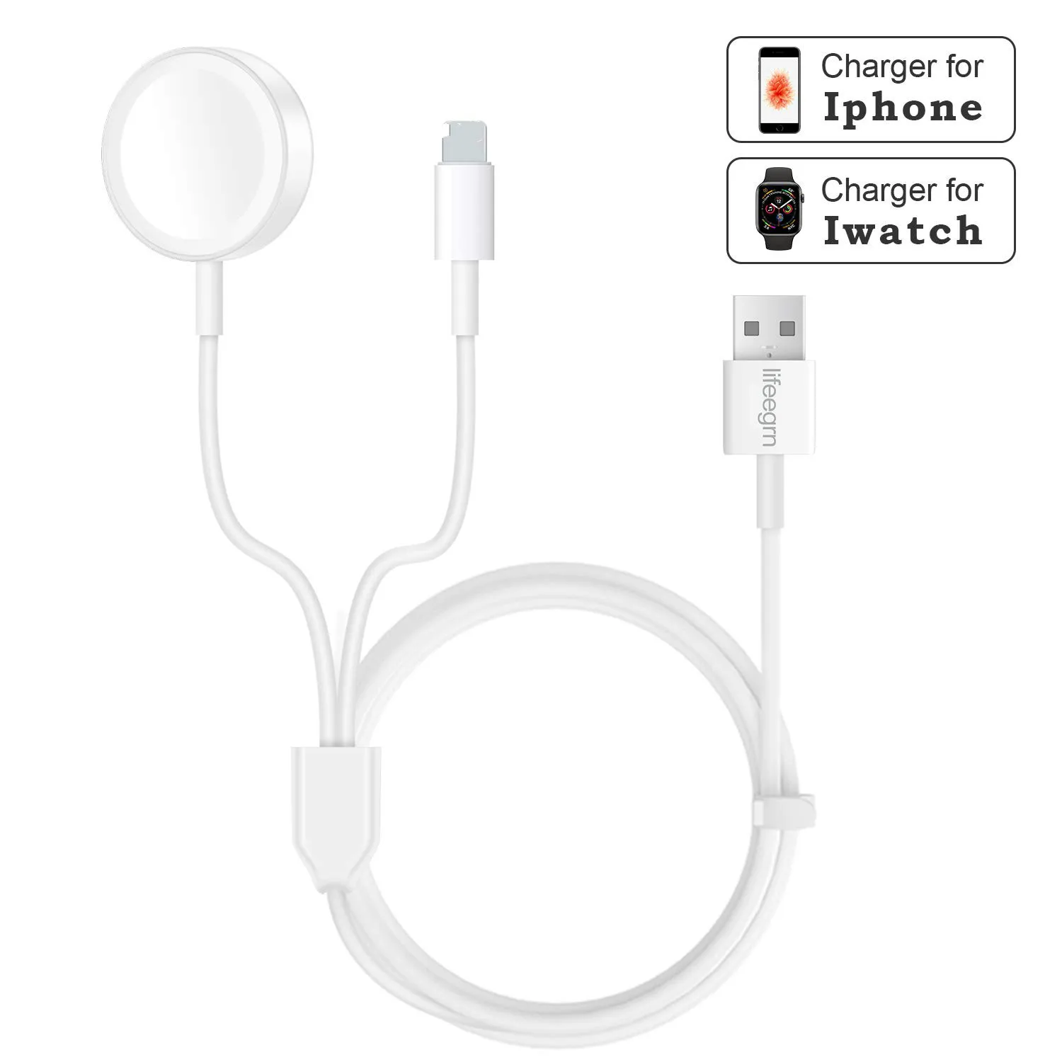 Compatible with iWatch Charger, 2 in 1 iPhone Apple Watch Charger Portable Cable Compatible with for Apple Watch Series 4/3/2/1