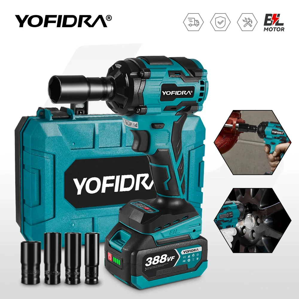 YOFIDRA 1000N.M Brushless Electric Impact Wrench High Torque 1/2 inch Cordless Screwdriver Electric Drill for Makita 18V Battery