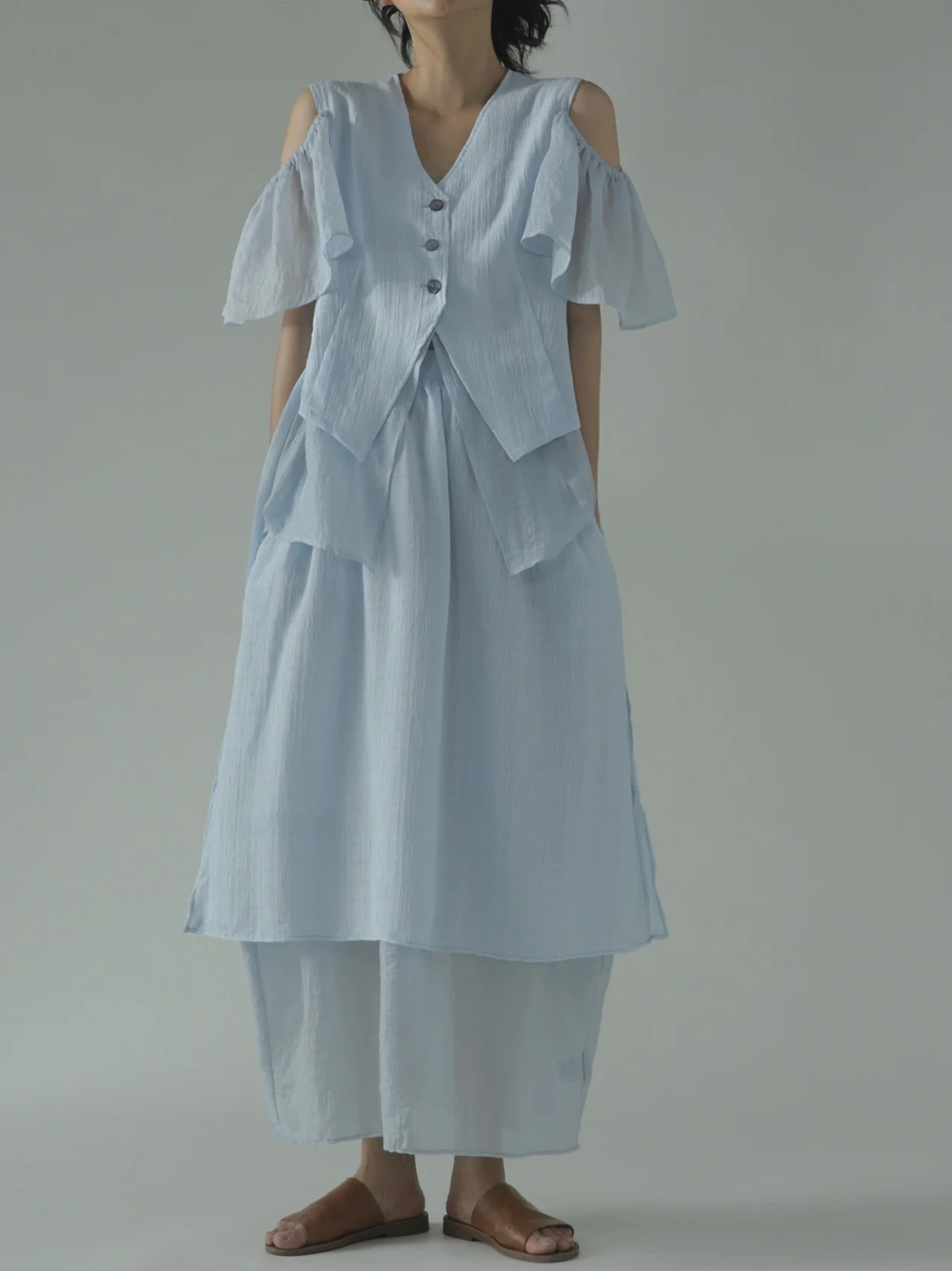 

Original Design Sleeveless Vest Loose Fit V-Neck Flounce Hem Layering Item Women's Fashion Casual Shirt Pure Color