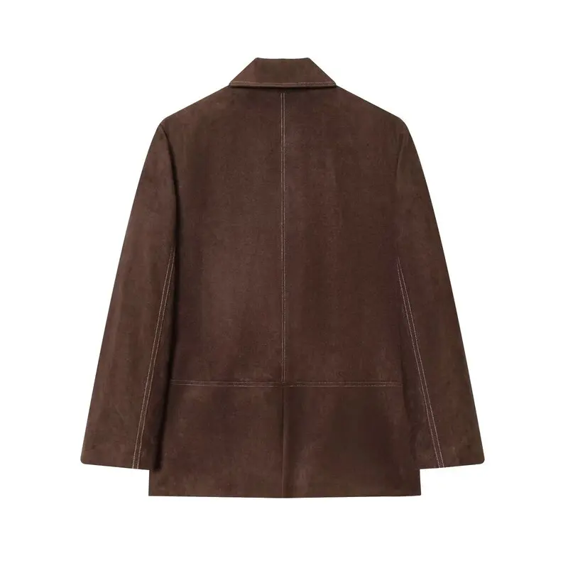 2025 Herfst Nieuwe Collectie vrouwen Commuter Rechte Been Lederen Pak Jaet Lange Sve Casual Sle Platte Kraag Faionable