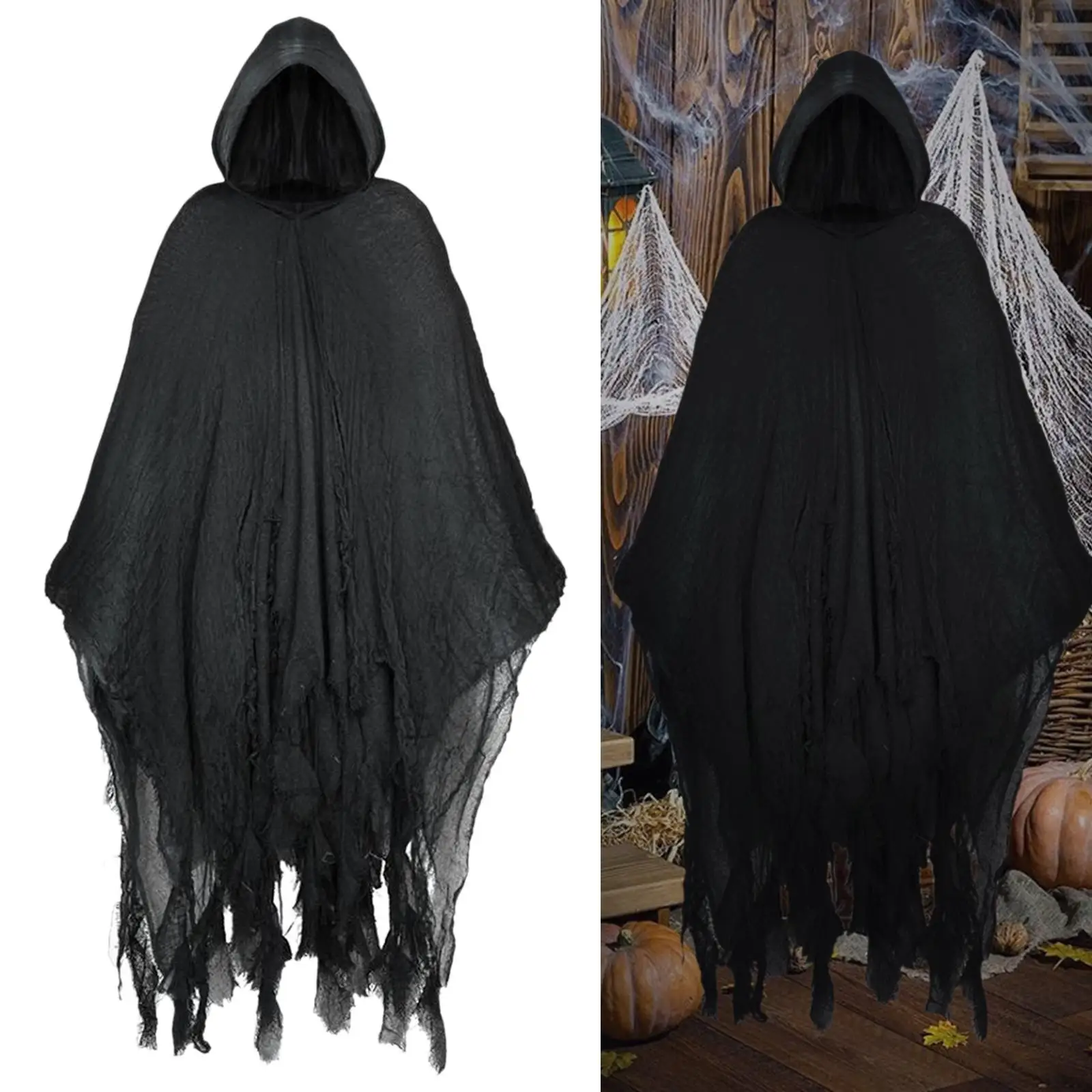 Capuche d'Halloween Everak Grim Cowl, Long, Doux, Hanté, Médiéval, Gothique, Accessoire Photo pour Festivals, Cosplay, Mariage, Robe de Barrage Rave