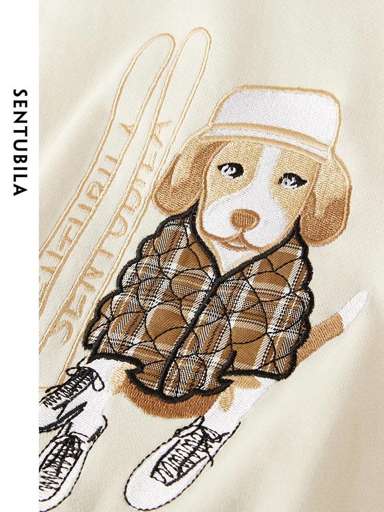 SENTUBILA 2 in 1 Cute Cotton Sweatshirts for Women Spring Autumn Casaul Long Sleeve Tops Straight Pullovers Clothing 113A38007