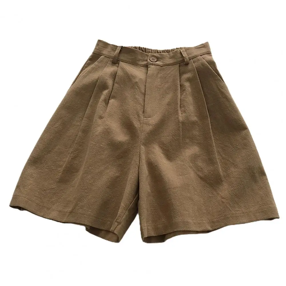 Shorts de linho algodão respirável feminino, cintura alta retrô japonês, Bermuda de perna larga, terno casual de verão, shorts soltos