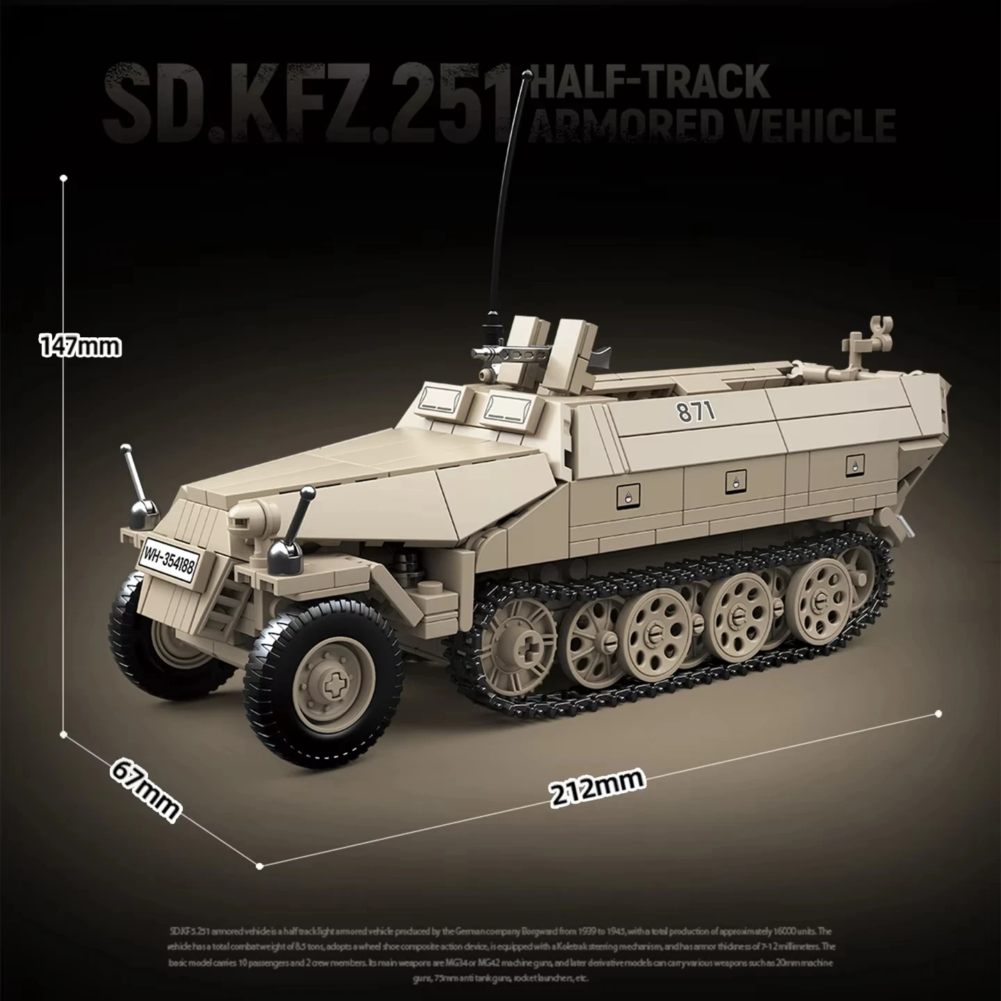 714PCS Sd.Kfz.251 Halftrack-Panzerfahrzeug im Maßstab 1:28, gebauter Militärmodell-Spielzeugpanzer für Jungen, Geschenk für Jugendliche, Kinder und Erwachsene