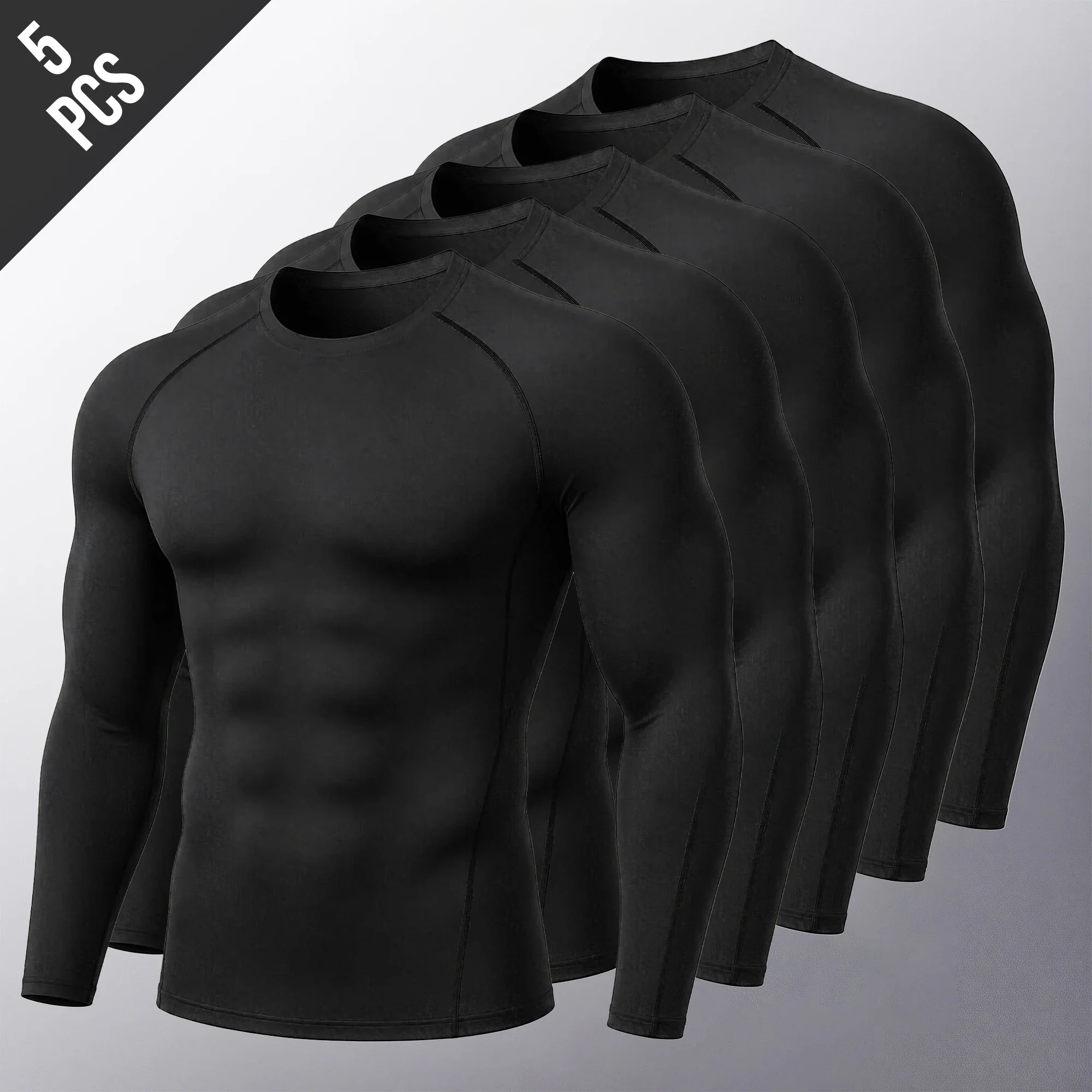1/2/5 Pack Men's Long Sleeve Compression Shirt Quick Dry Athletic GYM Baselayer with Stretch Fabric and Crew Neck for Traning