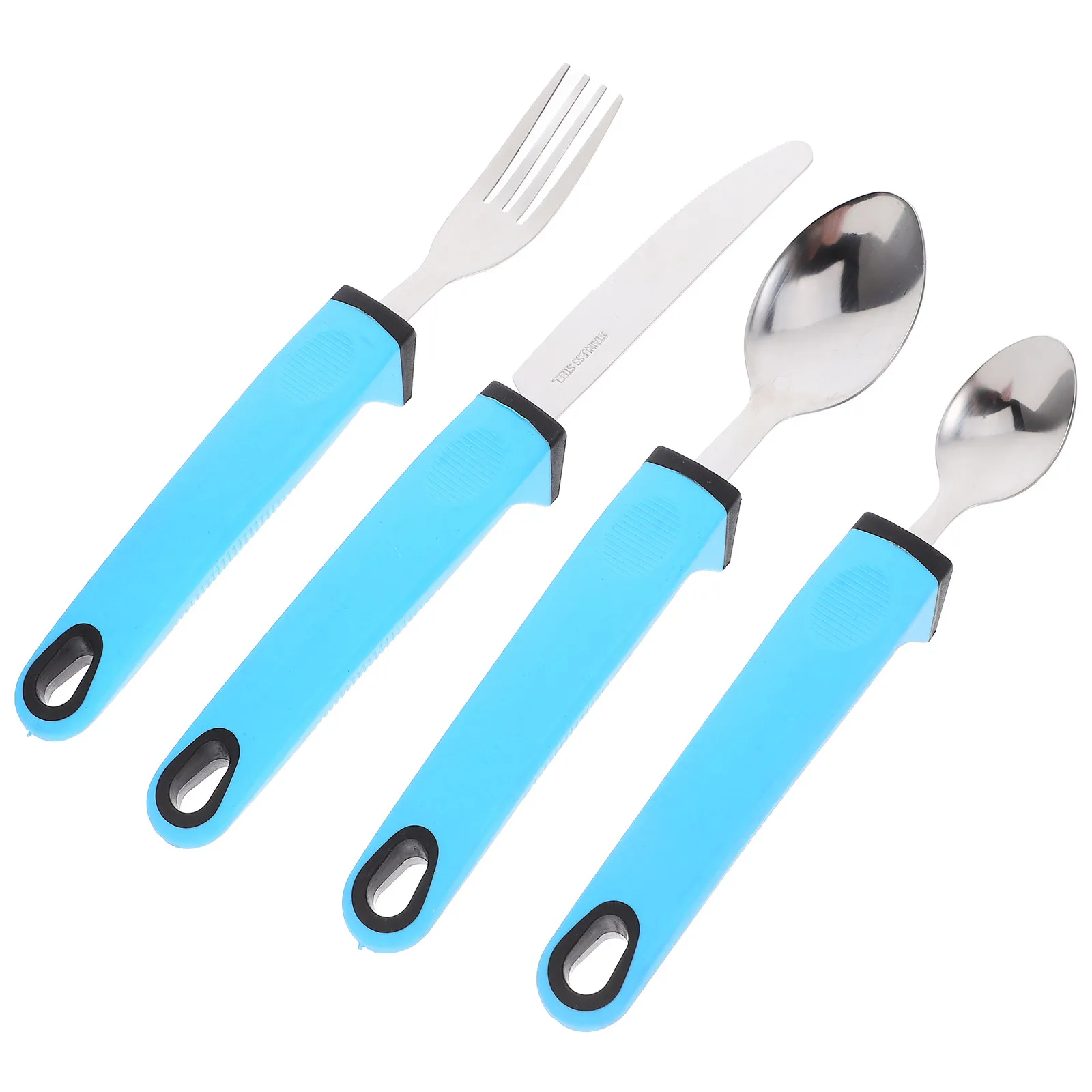1Set Stainless Steel Non Adaptive Tableware Tremble Proof Comfortable Grip Elderly Disabled Eating Utensils Indoor Use