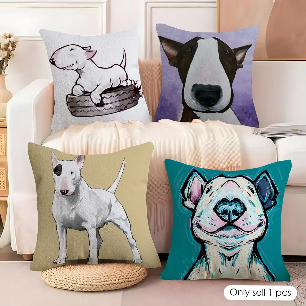Cartoon Bull Terrier Series Cushion Cover Pillowcase Ultra Soft Skin Friendly Fabric Cloud Like Comfort & Concealed Zipper