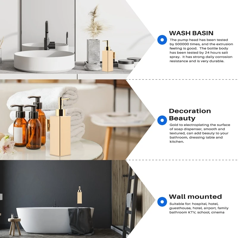 ●Liquid Soap Dispenser Bathroom Wall Mounted Gold Shower Gel Detergent Shampoo Bottle for Kitchen Hotel Home
