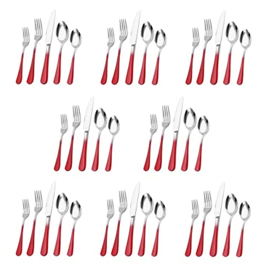 

40-Piece Stainless Steel Silverware Set for 8 Mirror Polished Kitchen Utensil Set in Gradient Red Dishwasher Safe Tableware Cut
