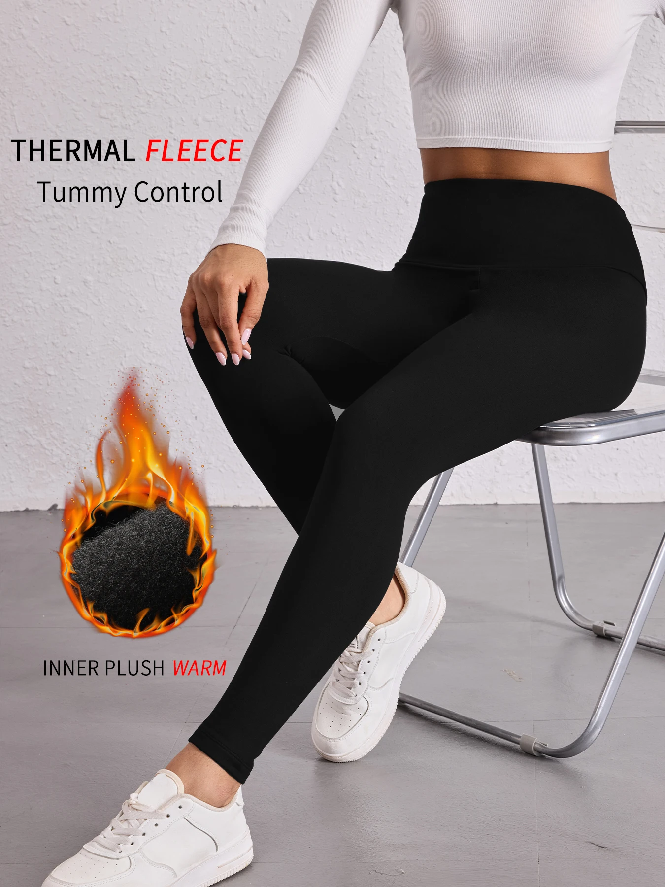 Pantaloni da yoga da donna foderati in pile termico: leggings da allenamento invernali a vita alta, morbidi e spessi.