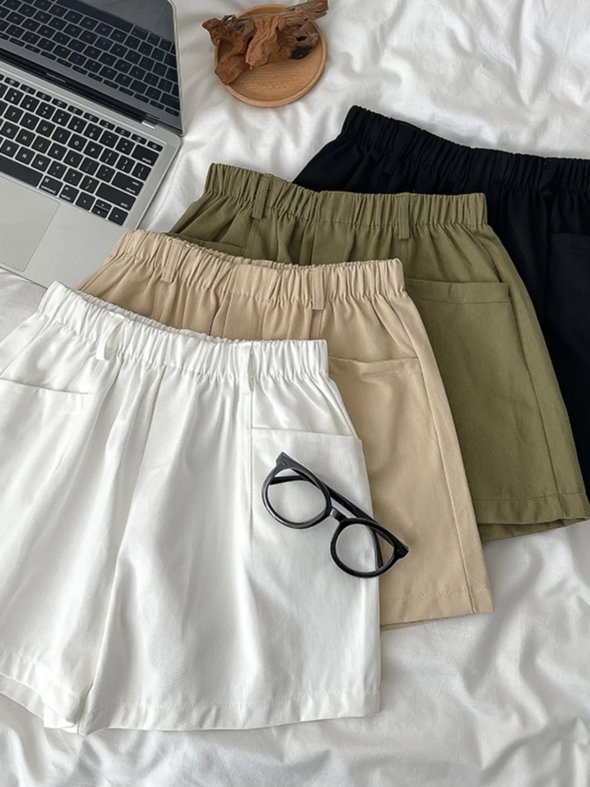 

Широкие повседневные шорты с высокой талией, женские летние шорты нового стиля, свободные удобные хлопковые брюки с эластичной резинкой на талии, корейский стиль