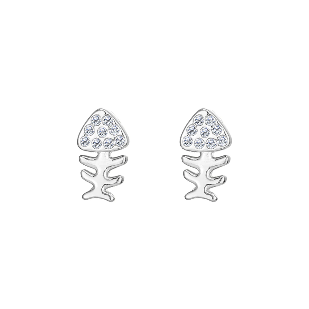 Stainless Steel Fish Bone Zircon Stone Fashion Minimalism Stud Earrings Jewelry Gift For Women
