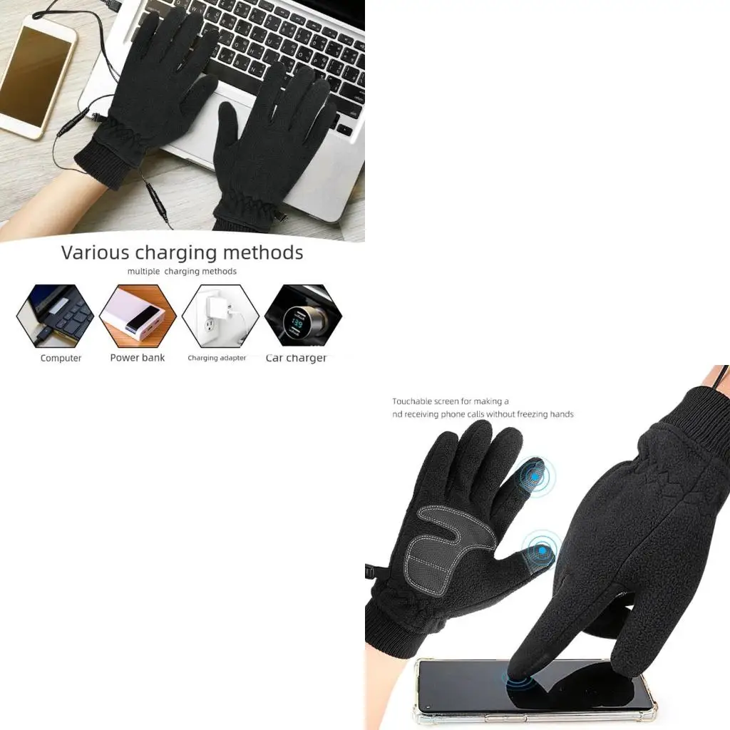 قفازات قابلة للشحن مع بطانة من الصوف للتزلج في الطقس البارد