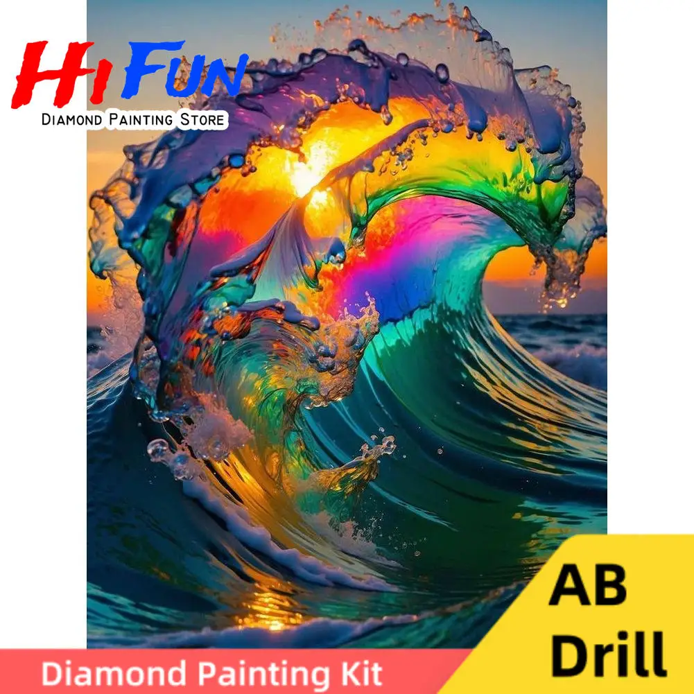 

Colorful Ocean Coastal Waves Poster AB Drill Art 5d Diamond Painting Cross Stitch Mosaic Art Handcraft Home Decor Gift