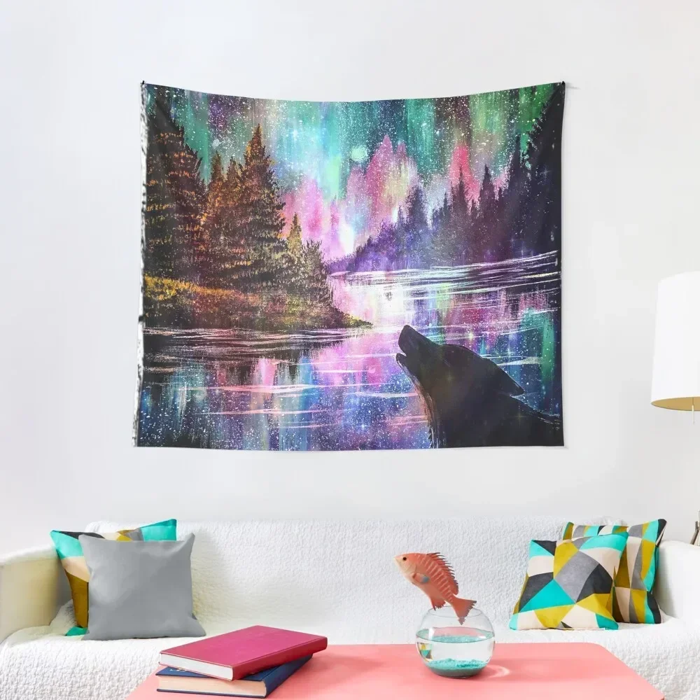 

Howling Wolf Aurora Galaxy Tapestry Carpet Wall Wall Hangings Decoration Tapestry