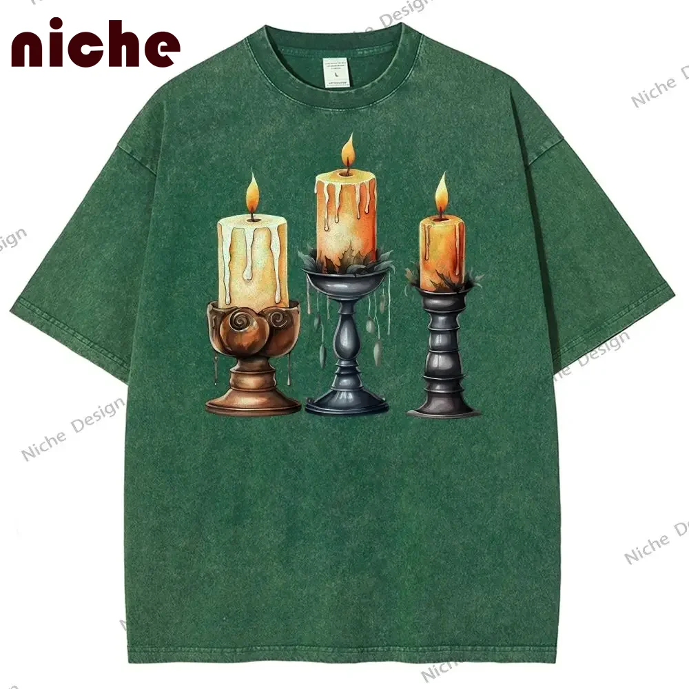 

Oversized Women T-shirt Cotton High Quality Hanukkah Candle Print Y2K Goth Top for Women Alien Stage Fashion